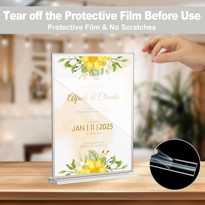 EHWINE 16 Pack Acrylic Sign Holder 8.5 x 11, Double-Sided Tabletop Silver Sign Holder, Clear Acrylic Picture Frame Menu Flyer Paper Holder Display Stand for Home Wedding Party (with Non-Slip Pads)