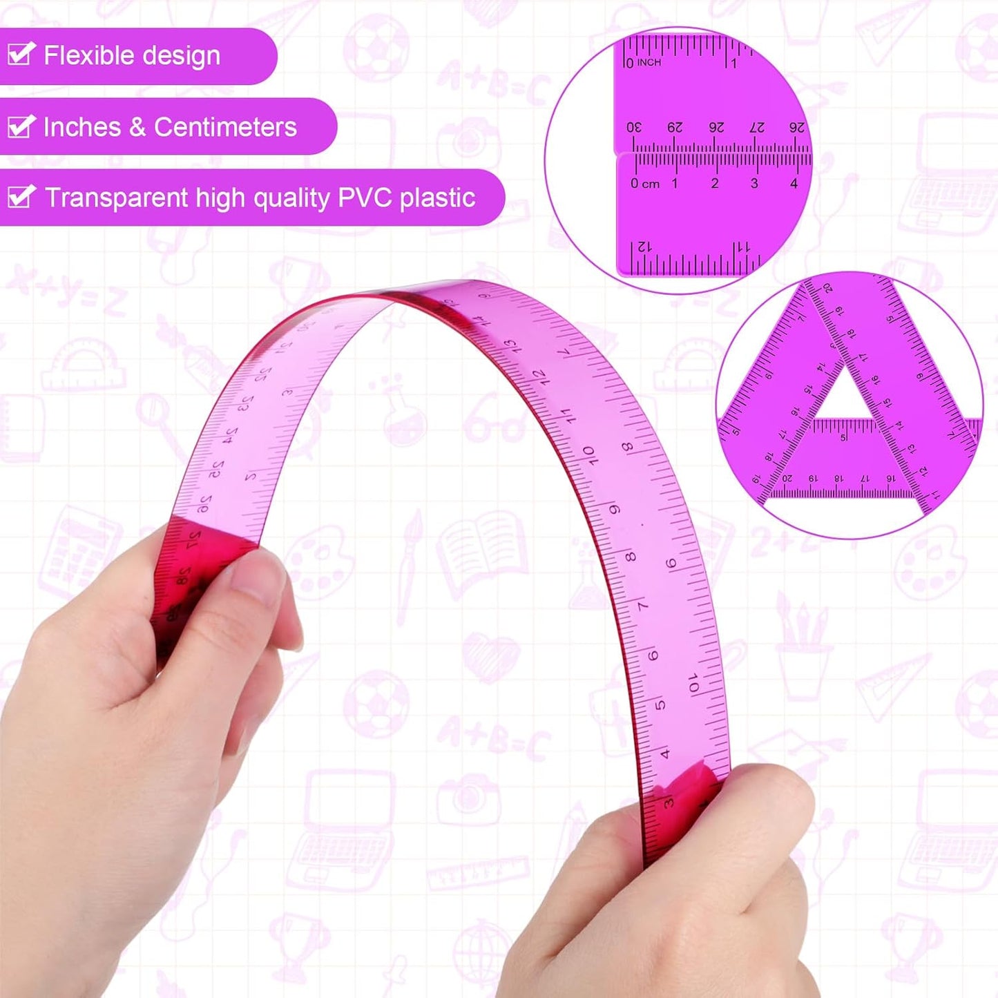 Zonon 2 Pack 12'' Plastic Ruler and 6'' Plastic Protractor Set Clear Ruler Protractor Set Math Geometry Supplies for School Classroom Home Office Drawing(Purple)