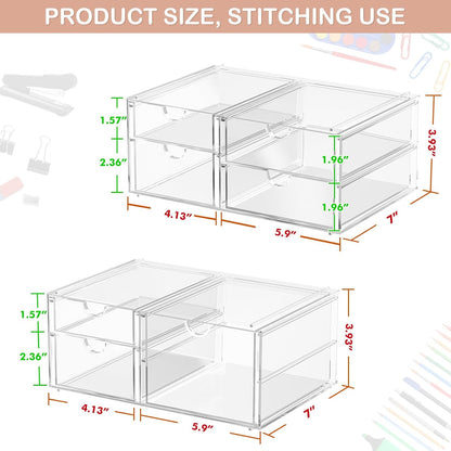2 Pack Desk Organizers, Makeup Organizer Storage With 7 Drawers, Desktop Office Supplies, Clear Desk Accessories, Dustproof Drawer Organizer and Storage for Make Up, Jewelry, Pen