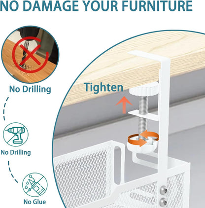 Under Desk Cable Management Tray, No Drill Mesh Desk Cable Tray, Wire Management Tray Cable Management Rack, Wire Organizer and Cable Management Box (White)