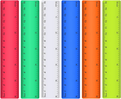 Zonon 6 Pcs 6 Inch Ruler Bulk Colorful Plastic Flexible Straight Metric Rulers with Centimeters and Inches Drafting Measuring Tool for Classroom School Students Education