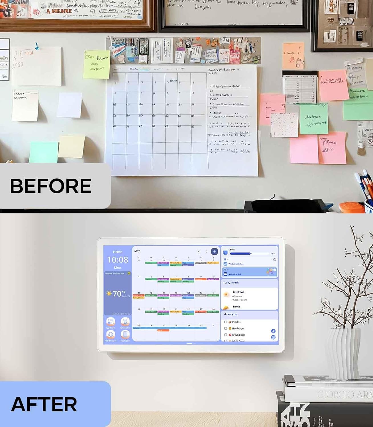 Digital Calendar 15.6'' Wall Touch Screen Chore Chart Customize Dashboard Smart Electronic Calendar Digital for Family Meal Planner Support All Google Play Apps with Stand Wall Mount White
