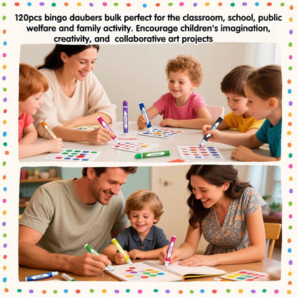 HNSHAG 120pcs Art Bingo Daubers, 15 Colors Washable Dot Markers, Bulk Preschool Art Supplies Paint Craft Kit for Kids, Ideal for Toddler Art and Crafts Painting Supplies Drawing Coloring