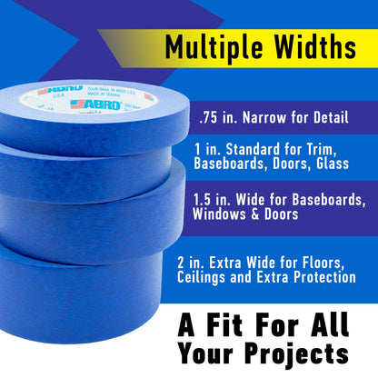 ABRO 3-Pack Blue Painters Tape: 18mm x 55M All Purpose Blue Tape, Temporary Labeling, Easy Tear, Clean Removal, Masking Tape Colored, DIY or Professional Use
