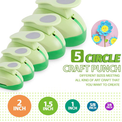 UCEC Circle Punch Craft Hole Punch for Paper Crafting, 5 Different Size Circle Cutters Hole Punches for Paper Crafts, Cardstock, Gift Wrapping, Cards, Scrapbooks 3/8 5/8 1 1.5 2 Inch Round Puncher Set