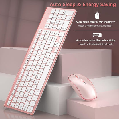 Wireless Keyboard and Mouse,2.4G Full Size and Portable Wireless Keyboard with Numeric Keyboard or Computer/Desktop/Laptop/Windows 10/8/7 -Pink