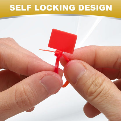 uxcell 100 Pcs Cable Label Marker Tags, Nylon Cable Zip Tie Tags 8.7 Inch Writable Self-Locking Wire Labels Zip Ties for Organization Marking, Red