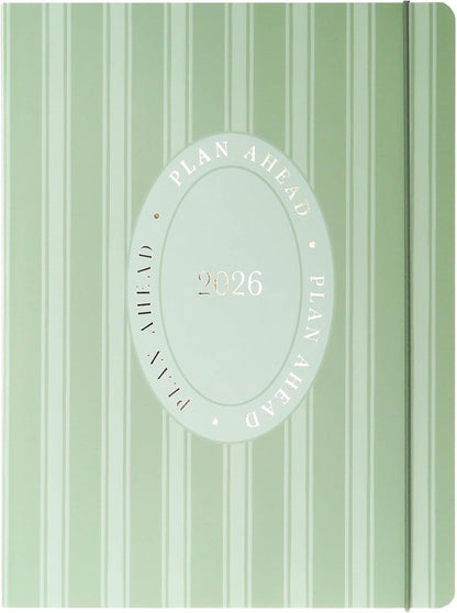 18 Month Planner/Calendar by Graphique, July 2025 – Dec. 2026 Green Stripes Monthly Planner, Holidays, Notes Pages, 8” x 10”