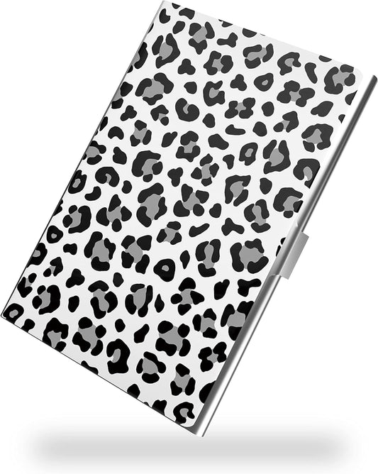 Business Card Metal Slim Organizer, Professional Stainless Steel Square Pocket Wallet for Office Workers, Compact and Portable for Pockets (Snow Leopard