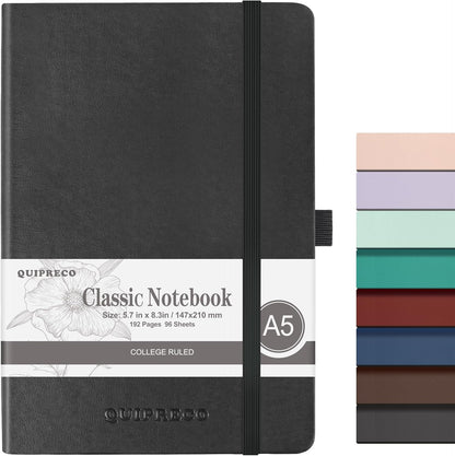 Lined Hardcover Journal Notebook, A5 192 Pages 100Gsm Thick Paper College Ruled for School,Note Taking,Work,Diary，5.7''*8.3'',Black