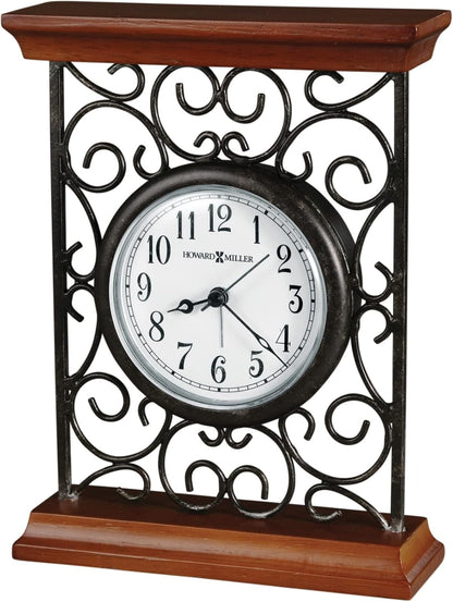 Howard Miller Mildred Table Clock - Vintage Analog Desk Alarm Clock with Quartz Movement - Battery Operated, Quartz Movement, Arabic Numerals - Wooden Tabletop Accent for Classic and Modern Decor