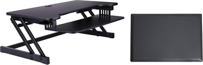 Rocelco 37.5" Deluxe Height Adjustable Standing Desk Converter with Anti Fatigue Mat BUNDLE - Quick Sit Stand Up Computer Workstation Riser - Large Retractable Keyboard Tray - Black (R DADRB-MAFM)