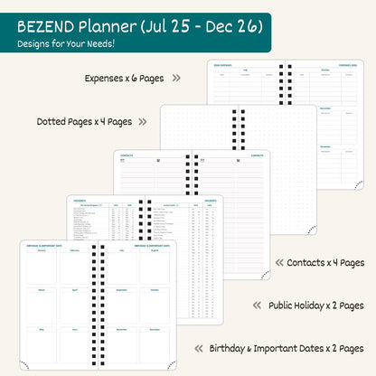 BEZEND Pocket Planner 2025-2026 Weekly with 2 Columns, 18-Month Academic Calendar (Jul 25-Dec 26), Life Work App., Storage Pocket, Pen Holder, PU Leather Softcover 3.5" x 6" Spiral - Mustard