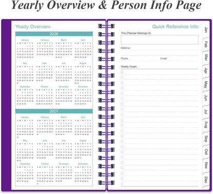 2025-2026 Pocket Planner/Calendar - 2025-2026 Planner from July 2025 - June 2026, Planner 2025-26 with 12 Tabs, Twin-Wire Binding, Inner Pocket, 3.75" x 6.75, Purple