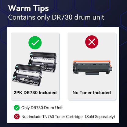 Compatible DR730 Drum Unit Replacement for Brother DR-730 TN760 Toner Compatible with MFC-L2710DW MFC-L2750DW HL-L2395DW HL-L2370DW HL-L2350DW HL-L2390DW DCP-L2550DW Printer (2 Pack, NOT Toner)