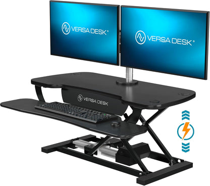VERSADESK PowerPro™ 36 Inch Electric Standing Desk Converter, Height Adjustable Sit to Stand Up Desk Riser, Laptop and Dual Monitor Desktop Workstation with Wide Keyboard Tray and USB Port, Black