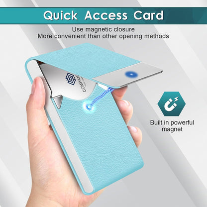 Business Card Holder, Pocket Business Card Case, Slim Card Holders for Men or Women, PU Leather Business Card Carrier Metal RFID Blocking Name Card Holder with Magnetic Clasp