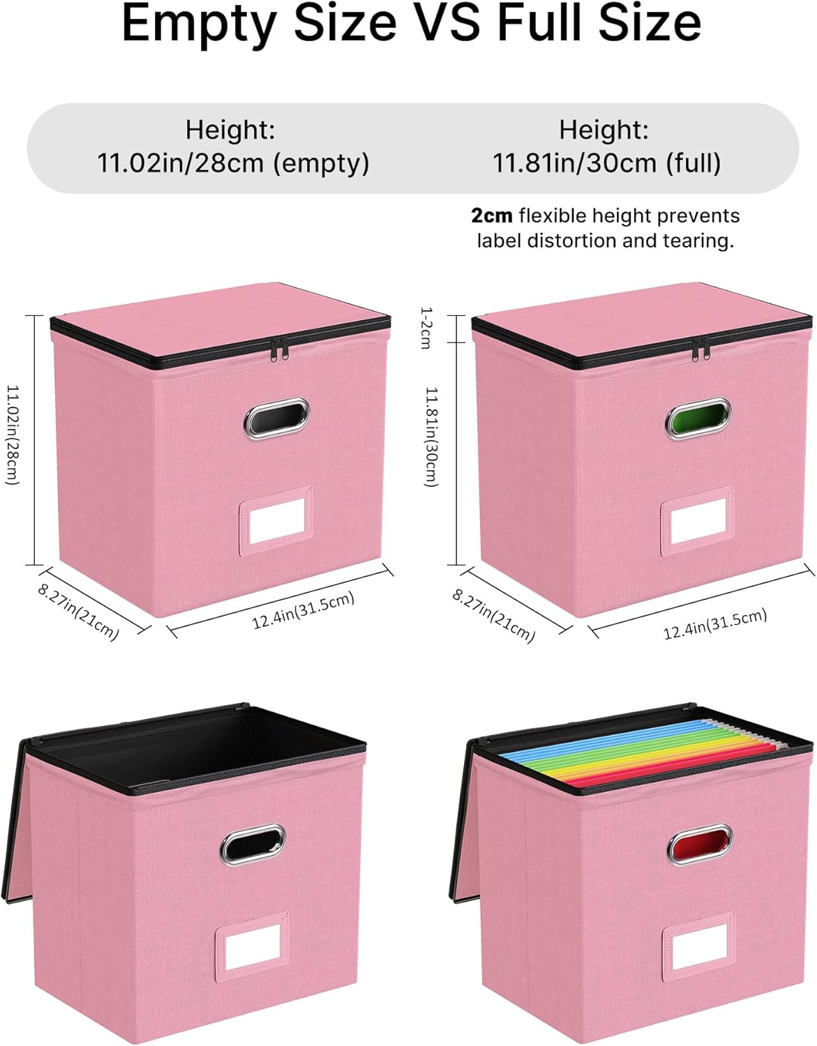 Oterri File Organizer Boxes with Lids, File Box with Mesh Pockets, Document Organizer Box for Letter Size Folders, Zippers Important Document Organizer (Pink, Small-1 Pack Without Folders)