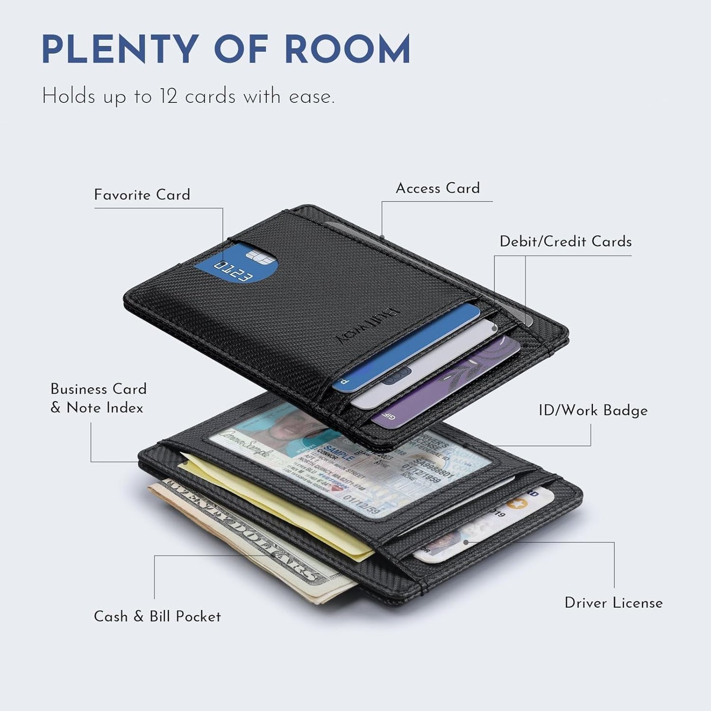 Buffway Slim Minimalist Front Pocket RFID Blocking Leather Wallets for Men and Women - Peak Black