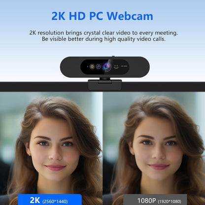 2K QHD Webcam with Windows Hello Facial Recognition, 4MP Computer Camera with Noise-reducing Mic, Privacy Cover, 92° FOV Laptop Webcam for Video Conferencing, Live Streaming, Online Learning