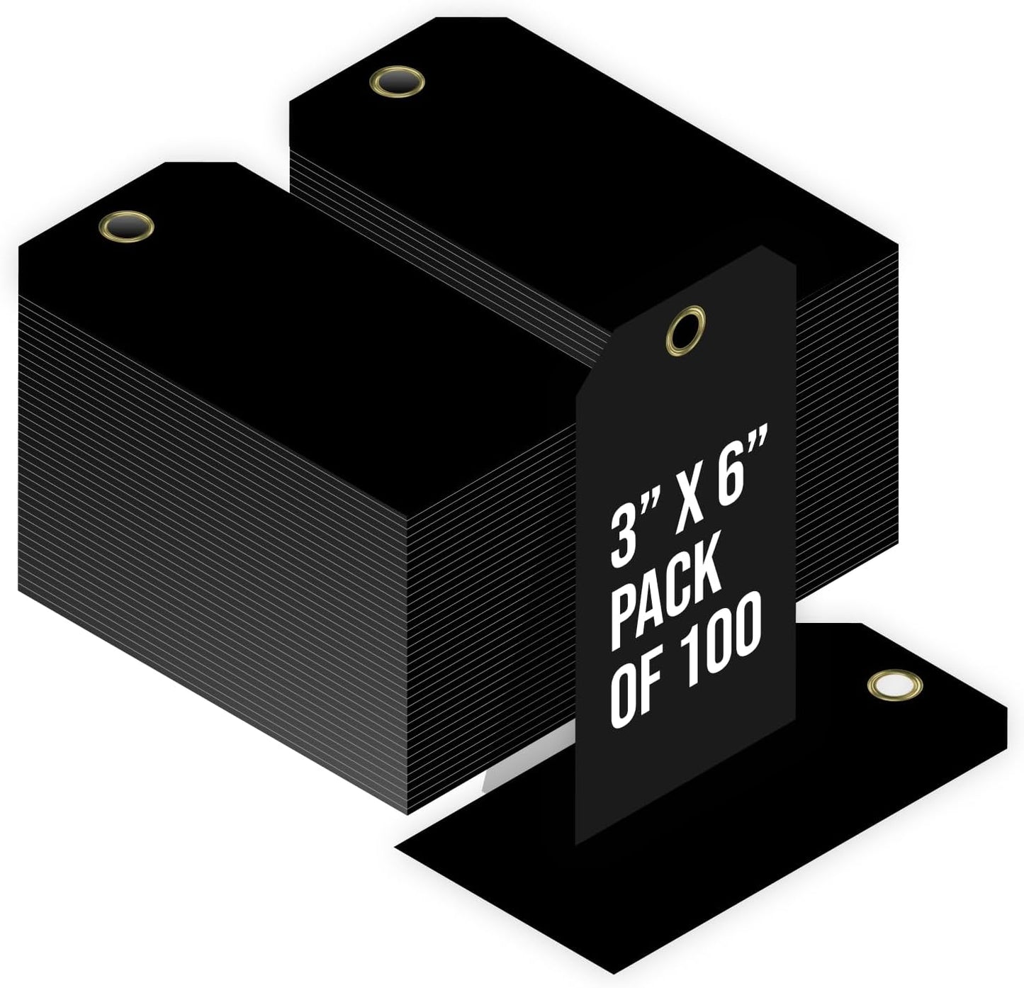 Tags 4 Less 15 Mil Waterproof Plastic Tags, Pack of 100 – 3” x 6” Heavy Duty Plastic Tags for Labeling, Outdoor Tagging, Equipment Labeling, Luggage, Valves & More (Black)