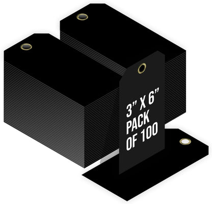 Tags 4 Less 15 Mil Waterproof Plastic Tags, Pack of 100 – 3” x 6” Heavy Duty Plastic Tags for Labeling, Outdoor Tagging, Equipment Labeling, Luggage, Valves & More (Black)