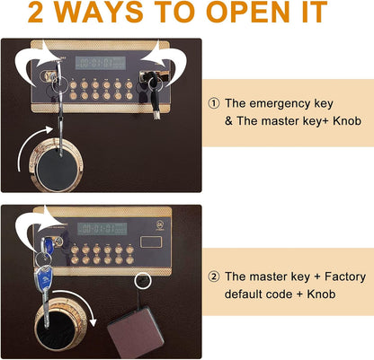 TIGERKING Large Heavy Duty Safe Box, 3.47 Cuft Digital Security Home Safe with Combination Lock Built-in Lockable Box, Dual Alarm System Safes for Home Office Business, Antique Brass