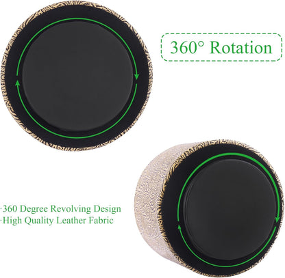 lizimandu Round Leather Art Supply Organizer,Remote Control Holder,360 Degree Spinning,Multi-Functional Pencil Holder,4 Compartments Desktop Stationary Organizer(1-Yellow Black)