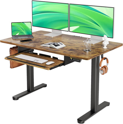 Claiks Standing Desk with Keyboard Tray, Standing Desk Adjustable Height, Raising Desks for Home Office and Computer Workstation, 48 Inches, Rustic Brown