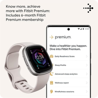 Fitbit Sense 2 Advanced Health and Fitness Smartwatch with Tools to Manage Stress and Sleep, ECG App, SpO2, 24/7 Heart Rate and GPS, Lunar White/Platinum, One Size (S & L Bands Included)