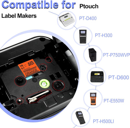 2 Pack Compatible for Ptouch TZe-B41 TZ-B41 TZe TZ Label Tape 18mm 0.7'' Laminated Black on Fluo Orange Label Maker Tape for PT-D600 PT-D610BT PT-D600VP PT-P710BT PT-P750W