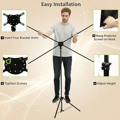 80 Inch Projector Screen with Stand, Portable 4K HD PVC Projection Screen, Tripod Projector Screen with Carrying Case for Indoor&Outdoor Movie Night, Wrinkle-Free,16:9