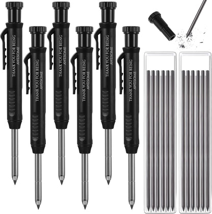 Colarr 10 Pcs Mechanical Carpenter Pencil with 60 Refill Deep Hole Mechanical Pencil Marker with Sharpener Black Solid for Carpentry Architect Birthday Thanksgiving Gift