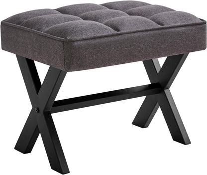 IBUYKE Small 12" H Footrest, Square Linen Foot Stool with Metal X-Leg, Multi-Use as Small Side Table, Step Stool for Living Room, Bedroom, Entryway, Office, Dark Gray WBD011G