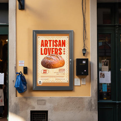 36x24 Inch Outdoor Enclosed Bulletin Board with Locking Door - Weatherproof & Tamperproof Cork Notice Board - Black Aluminum Frame