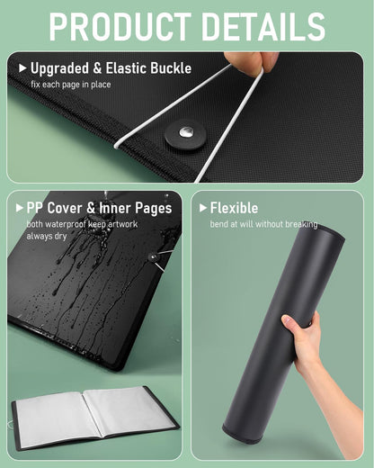 Nicpro 12x18" Art Portfolio Folder, 30 Pockets Display 60 Pages Art Painting Portfolio Binder with Clear Plastic Sleeves, Presentation Storage Book for Kids & Artists Artwork Drawing - (Black)