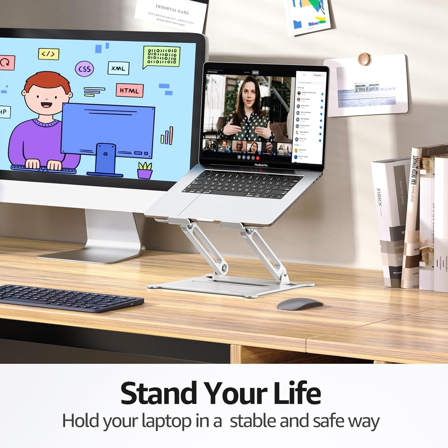 Urmust Laptop Notebook Stand Holder Adjustable Ultrabook Stand Riser Portable Compatible with MacBook Air Pro HP Dell XPS Lenovo All laptops 10-15.6"(Silver)