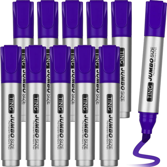 Fuutreo 10 Pack Jumbo Permanent Markers Bulk Large Chisel Tip Permanent Markers Quick Drying Waterproof Big Huge Poster Pens for Office, Logistics Company and More(Purple)