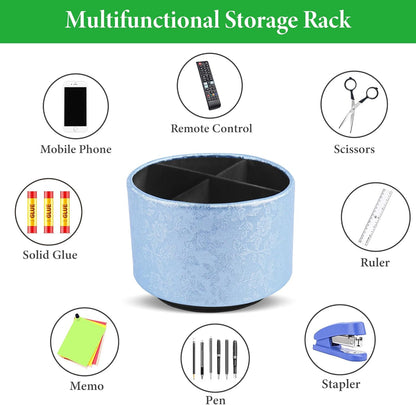 lizimandu Round Leather Art Supply Organizer,Remote Control Holder,360 Degree Spinning,Multi-Functional Pencil Holder,4 Compartments Desktop Stationary Organizer(1-Liuli Blue)