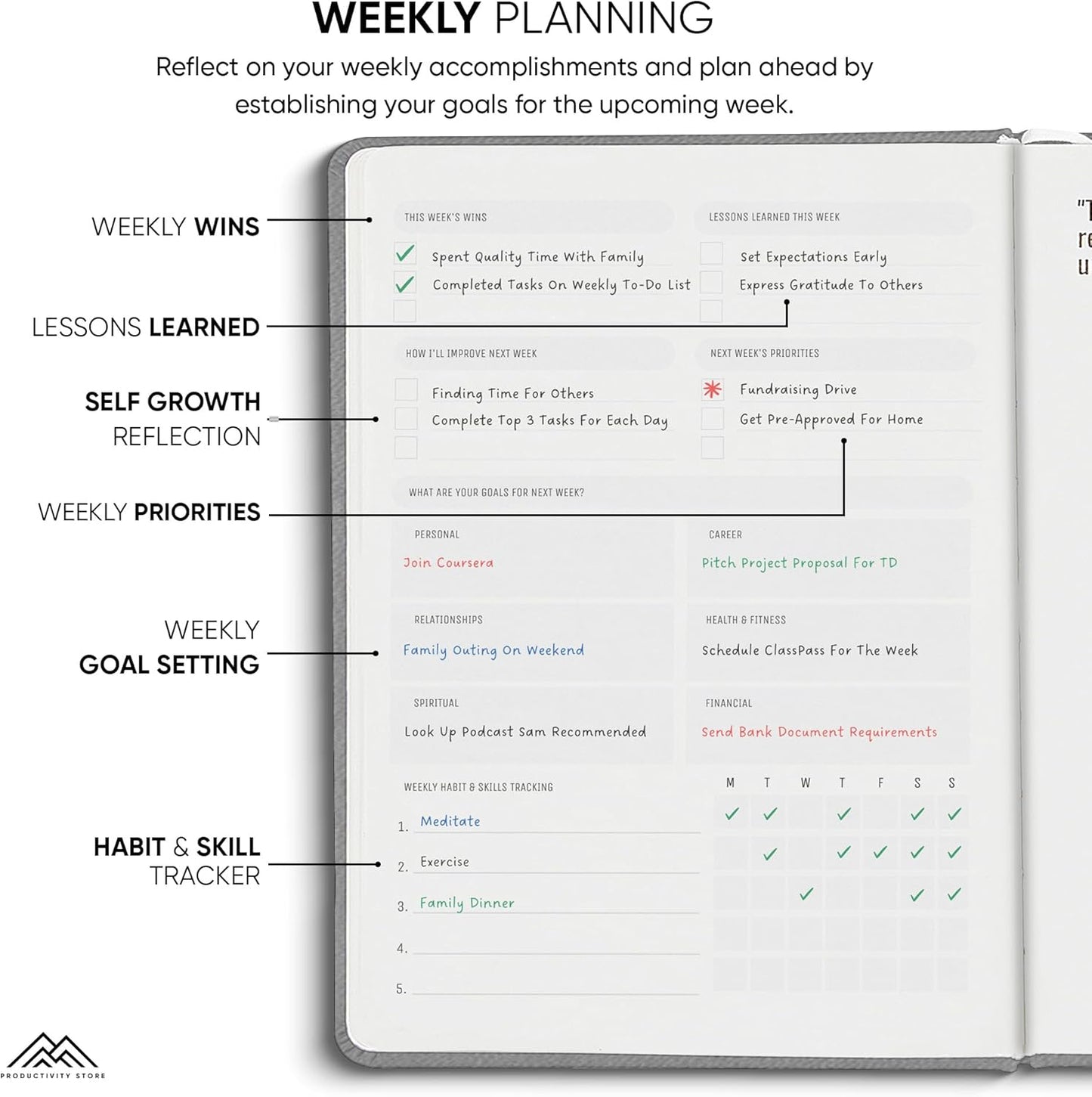 2025 Planner Pro 5.8 x 8.3 - Undated Productivity & Business Planner Notebook & Journal - Monthly Planner 2025 & Daily Planner 2025-2026 - A5 - Grey - Productivity Store
