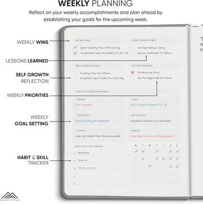 2025 Planner Pro 5.8 x 8.3 - Undated Productivity & Business Planner Notebook & Journal - Monthly Planner 2025 & Daily Planner 2025-2026 - A5 - Grey - Productivity Store