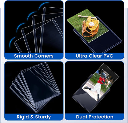 77 Card Sleeves Top Loaders for Cards, Sooez Premium 3" x 4" Baseball Card Protectors, Hard Plastic Trading Card Sleeve, Cards Holder for Baseball, Football Sports (27 Toploaders + 50 Penny Sleeves)
