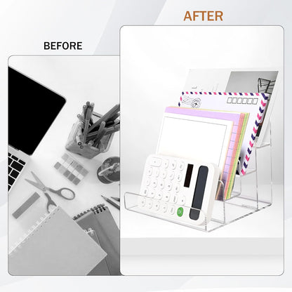 Mail Organizer Countertop, 4 Tier Clear Acrylic Mail Holder, Small Desk File Storage Holders for Bill, Envelope, Letter Sorter