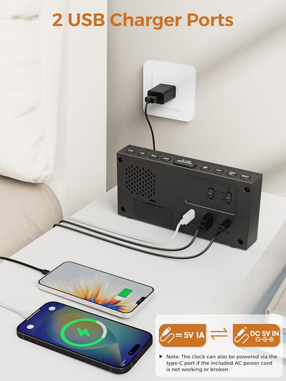 PPLEE Alarm Clock for Bedroom,Upgrade Digital Clock Large Bold Number,5 Level Brightness Volume,2 Alarms,Weekend Weekday Mode,Type C/USB Charger Port,Loud Table Clock with Power Off Memory for Any Age