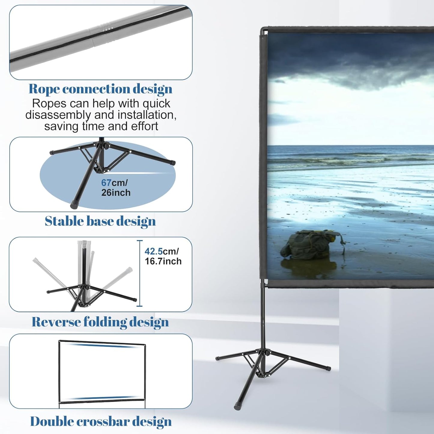 Outdoor Projector Screen with Stand, Qoolfoto 120 Inch Portable Projector Screen, Indoor Outdoor Projection Screen 16:9 4K HD Wrinkle-Free Movie Screen with Carry Bag for Backyard Movies Home Theater