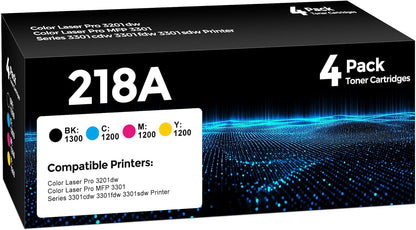 4-Pack 218A Toner Cartridges Set (with Chip) Replacement for HP 218A 218X W2180A Toner Compatible with Color Laserjet Pro MFP 3301fdw 3301cdw 3301sdw Pro 3201dw Printer High Yield Ink (BK/C/Y/M)