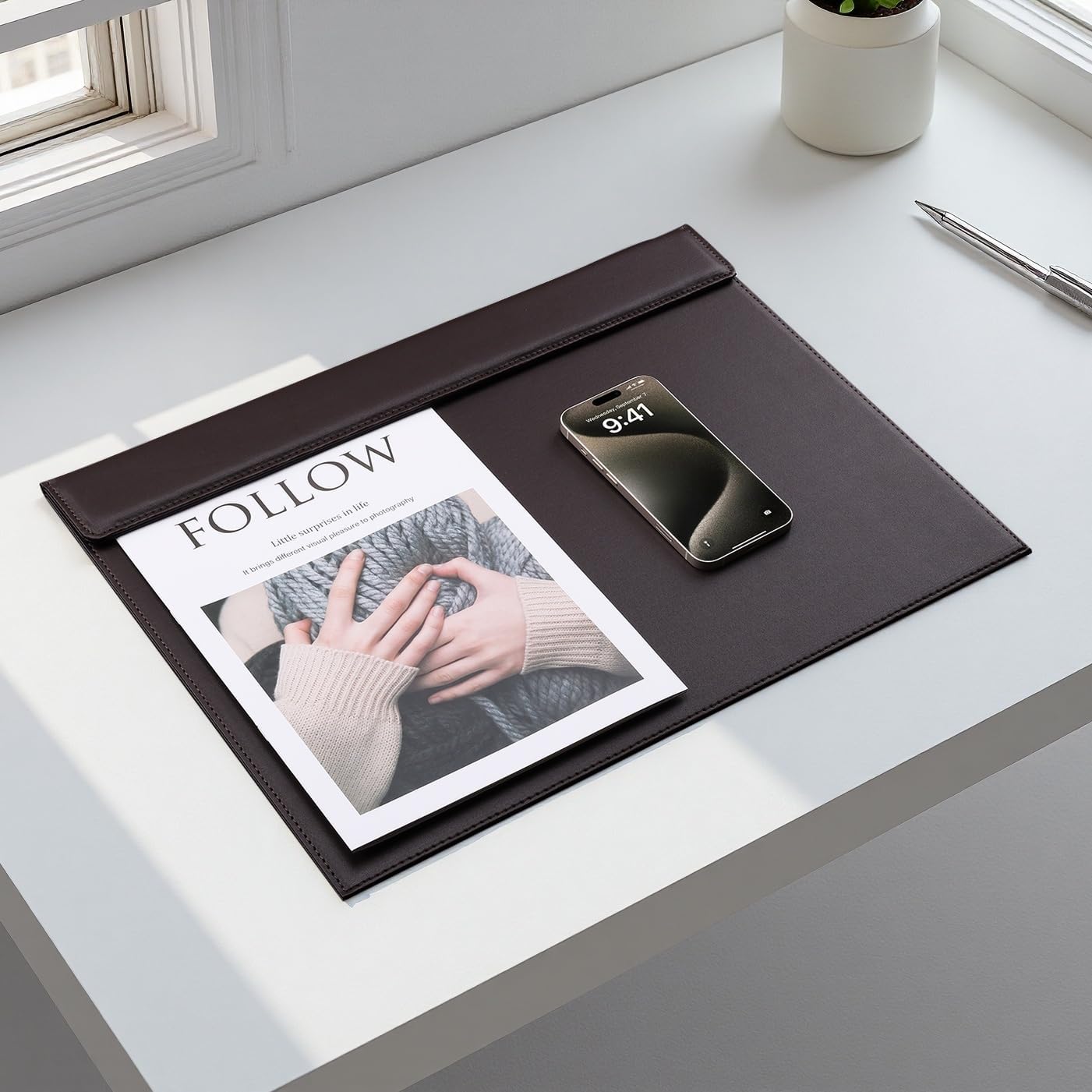 KINGFOM 18''x14'' Large Rectangle A3 Desk Writing & Drawing Desk Pad &Board Table Protector Mat with Paper Clip on Top Brown