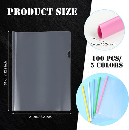 100 Pcs Clear Report Cover with Sliding Bar 50 Sheet Capacity Presentation Binder Transparent Resume Folder Plastic Folder for File Report School Office(Novetly Color,Water Drop)