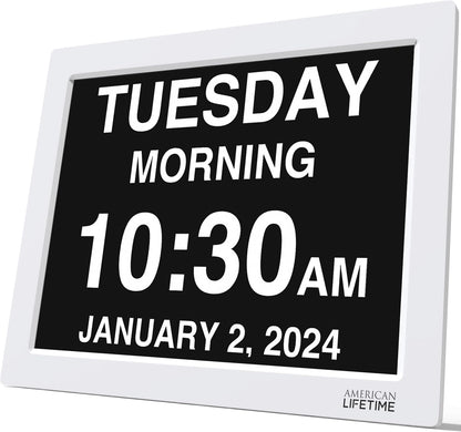 American Lifetime 【New 2024 Dementia Clock Large Digital Clock for Seniors, Digital Clock Large Display, Custom Alarms, Clock with Day & Date for Elderly, Large Number Digital Clock White, 15 Inch