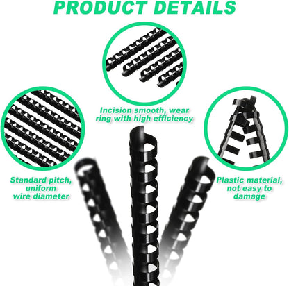 Yunsailing 150 Pack Plastic Binding Combs Plastic Binder Comb Ring 19 Ring Binding Spines Letter Size Spiral coils for Notebook Calendar(1/2 in,Black)